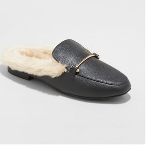Black Fur Lined Mules